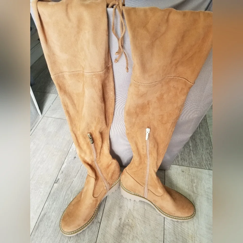 Nicole Miller Bass Over the Knee Faux Suede Stretch Boots, Camel 7.5